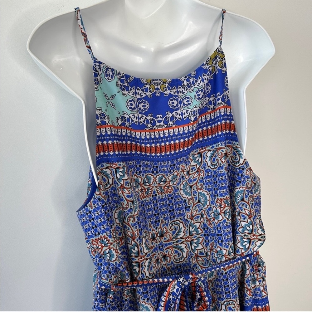THE LIMITED Blue Orange Paisley Floral Tassel Tie Waist Maxi Dress Size Medium - Picture 5 of 7